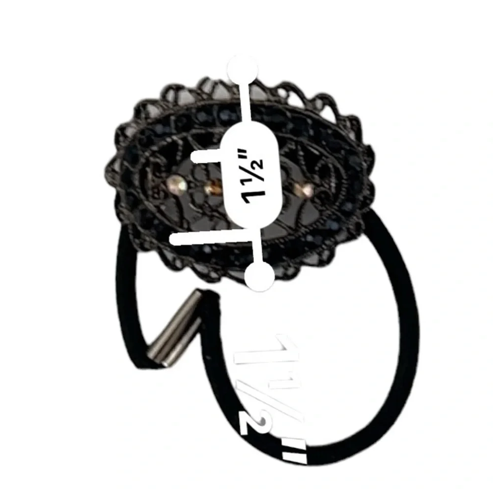 Pony Tail Holder Oval in Black Metalwork and Faux Crystals​​​​